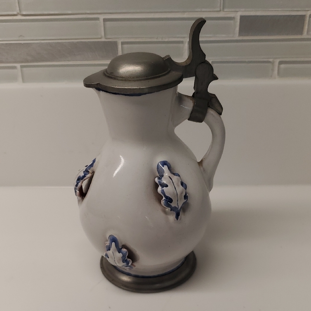 Elegant White and Blue Ceramic Pitcher